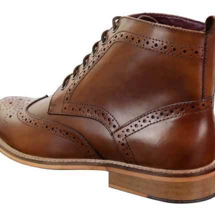 Mens Classic Oxford Brogue Ankle Boots In Tan Leather