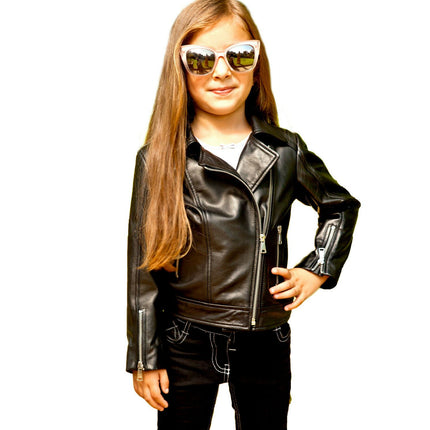 Kids Designer 100% Leather Zip Up Biker Jacket