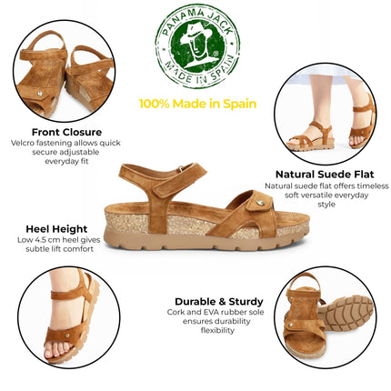 Panama Jack Women's Wedge Bark Brown Suede Leather Platform Sandals -  Sulia B26