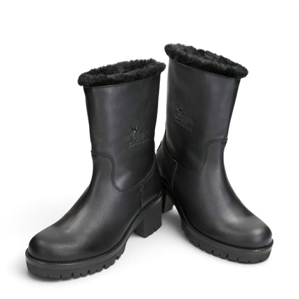 Panama Jack Women's Black Leather Waterproof Warm Heeled Boots - Piola B48
