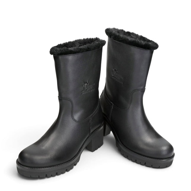 Panama Jack Women's Black Leather Waterproof Warm Heeled Boots - Piola B48