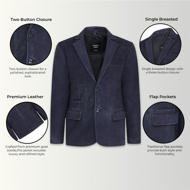 Mens Italian Navy Suede Leather Blazer Jacket - Aarau