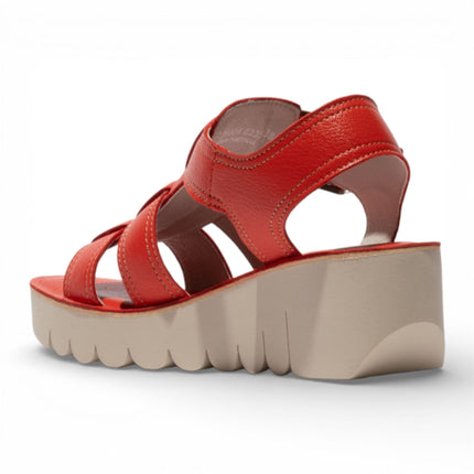 Fly London Women's YUDD236FLY Devil Red Leather Wedge Sandals