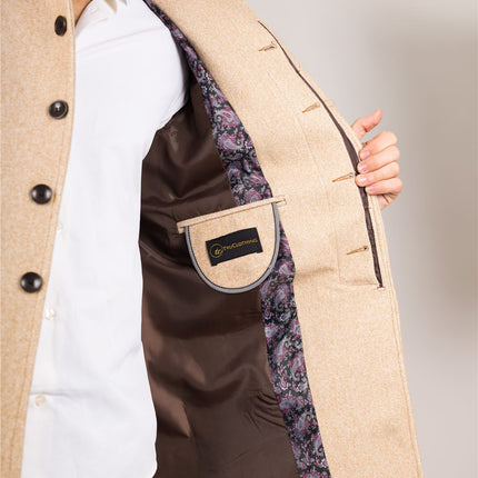 Men's Wool Blend Classic Collar Beige Overcoat