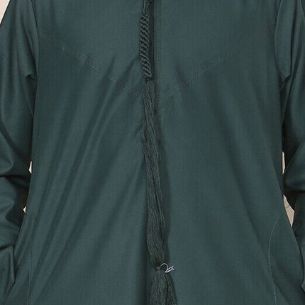 Boy's Kids Olive Green Thobe Emirati Jubba Islamic Clothing Kaftan Eid String Tassel