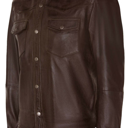 Mens Retro Leather Shirt Jeans Jacket-Beijing