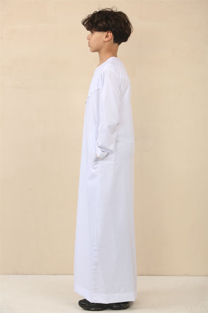 Kid's Boys White Omani Eid Thobe  Saudi Emirati Jubba Robe