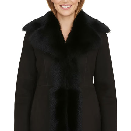 Women's Black Sheepskin Toscana Shearling Suede Leather Jacket - Noiré