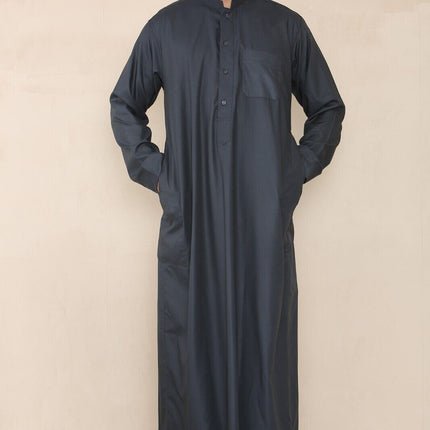 Mens Grey Thobe Jubba Saudi Islamic Arabic Eid Cotton Kaftan Jubbah Umrah Robe
