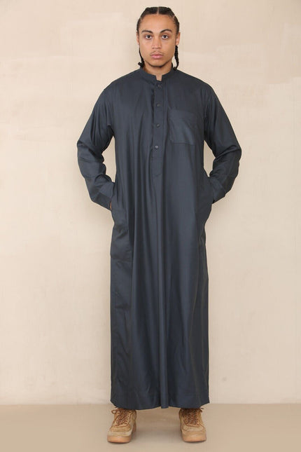 Mens Grey Thobe Jubba Saudi Islamic Arabic Eid Cotton Kaftan Jubbah Umrah Robe