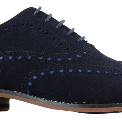 Mens Classic Oxford Brogue Shoes In Navy Blue Suede