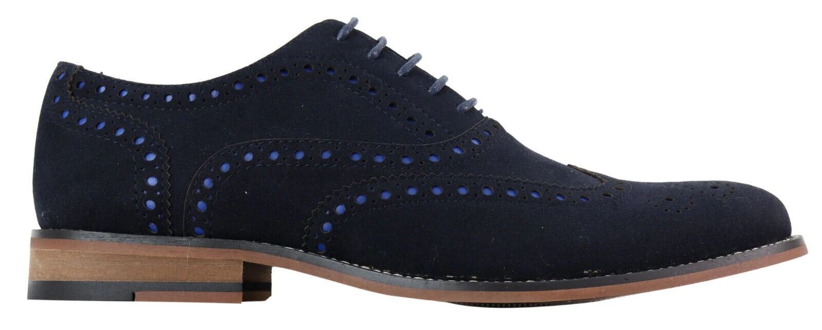 Mens Classic Oxford Brogue Shoes In Navy Blue Suede