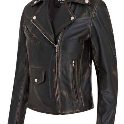Women's Classic Brando Biker Leather Jacket - Broome