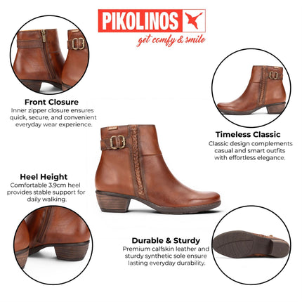 Pikolinos Women's Brown Leather Heel Ankle Boots - Utiel