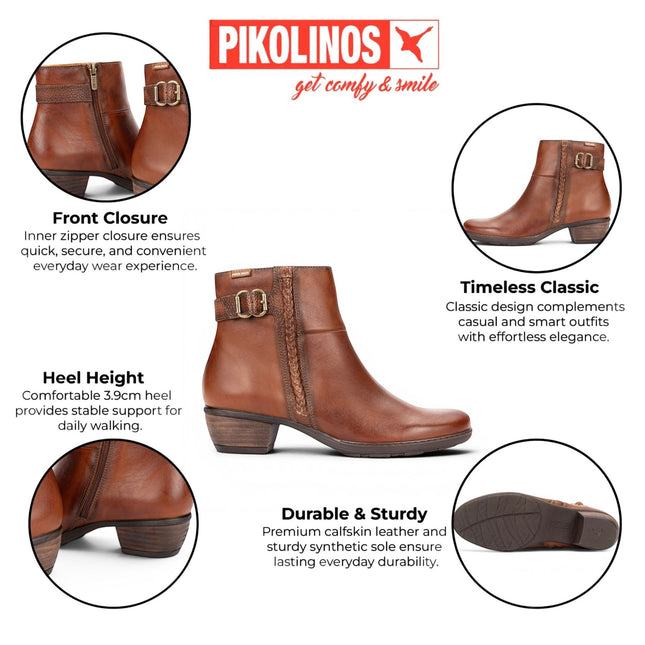 Pikolinos Women's Brown Leather Heel Ankle Boots - Utiel