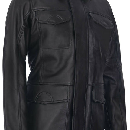 Mens Black Leather Safari Jacket-Porto