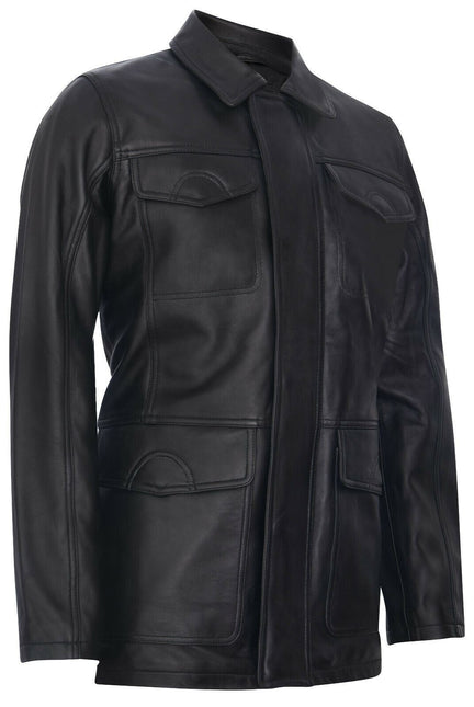 Mens Black Leather Safari Jacket-Porto