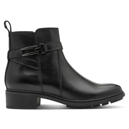 Tamaris Womens Black Leather Buckled Zip Biker Ankle Boots
