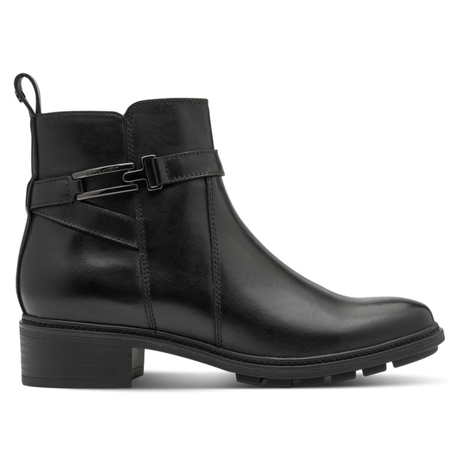 Tamaris Womens Black Leather Buckled Zip Biker Ankle Boots