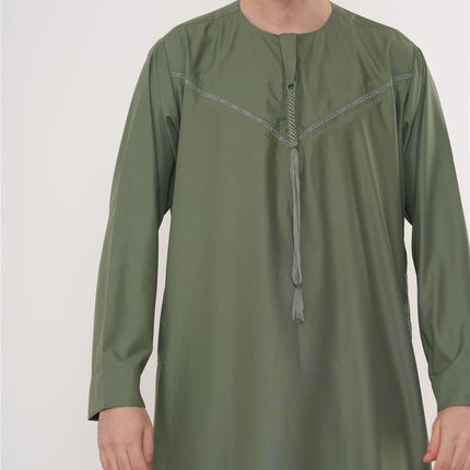 Men's Ramadan Eid Olive Green Moroccan Jubba Robe Djellaba Thobe - TT-008