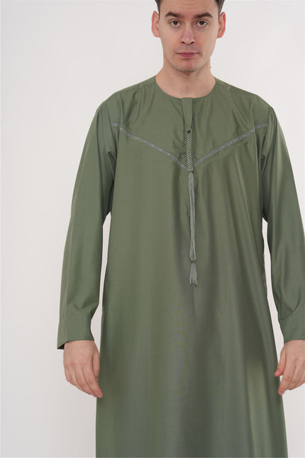 Men's Ramadan Eid Olive Green Moroccan Jubba Robe Djellaba Thobe - TT-008