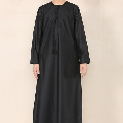 Boy's Kids Black Thobe Emirati Jubba Islamic Clothing Kaftan Eid String Tassel
