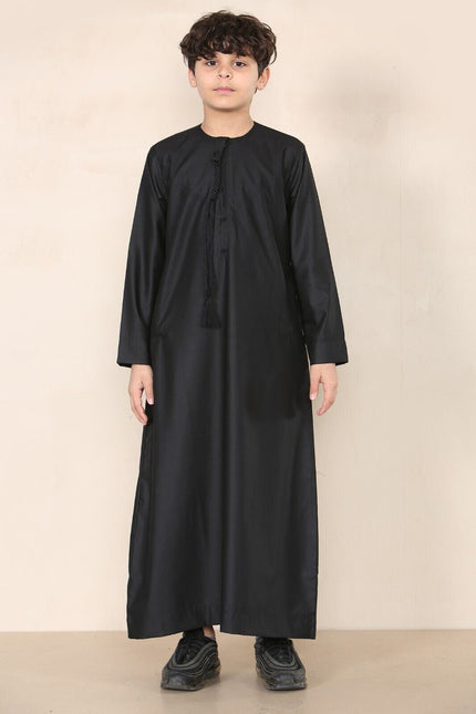 Boy's Kids Black Thobe Emirati Jubba Islamic Clothing Kaftan Eid String Tassel