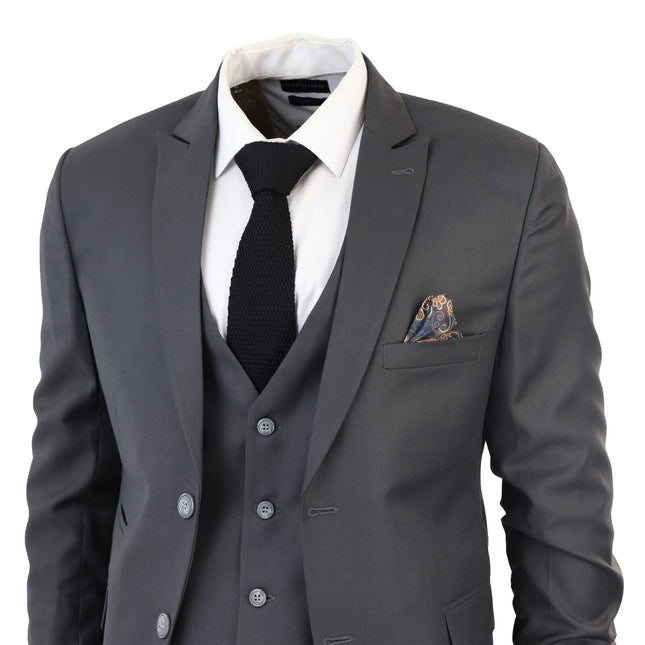 Mens IM1 Classic Plain Charcoal 3 Piece Suit