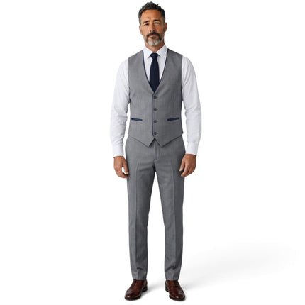 Men's Grey Formal 3 Piece Tailored Fit Plain Suit - IM4