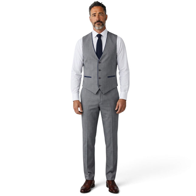 Men's Grey Formal 3 Piece Tailored Fit Plain Suit - IM4