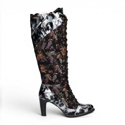 Laura Vita Womens Victorian Black Leather Lace-Up Long Heel High Boots - Alcbaneo-158