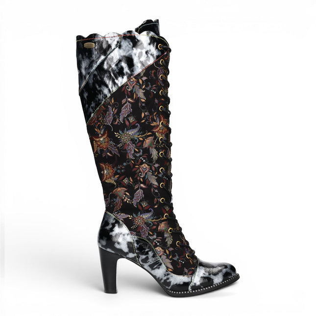 Laura Vita Womens Victorian Black Leather Lace-Up Long Heel High Boots - Alcbaneo-158