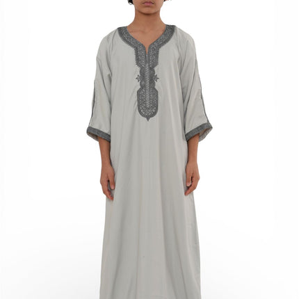 Kids Boys Grey Moroccan Thobe Robe Eid Djellaba Gandoura Jubba- K-HM65