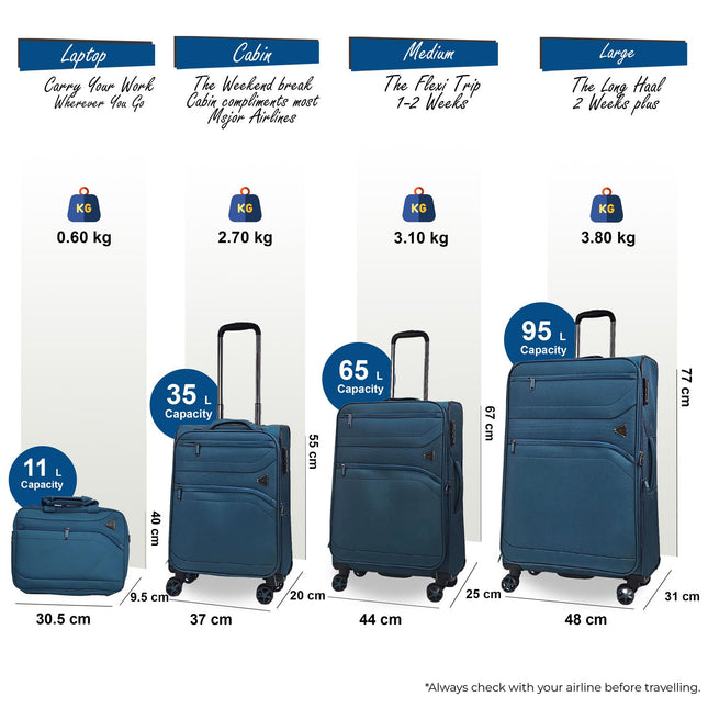 Lightweight Soft  Dual 4 Wheel Luggage Suitcases