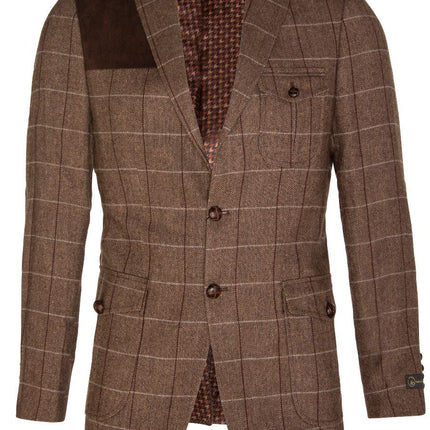 Mens Wool Tweed Shooting Check Hunting Herringbone Blazer Oak Elbow Patch Jacket