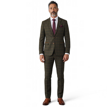 Men's Green Tweed Herringbone Formal Check Blazer - Harris