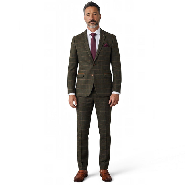 Men's Green Tweed Herringbone Formal Check Blazer - Harris