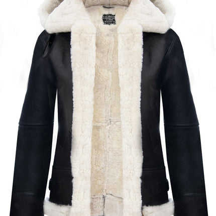 Womens Hooded Sheepskin Flying Leather Jacket-Palermo
