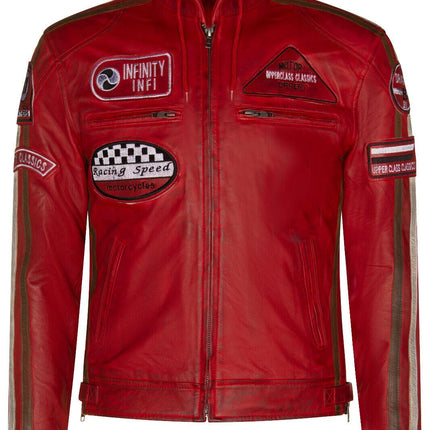 Mens Racing Hooded Leather Biker Jacket-Detroit