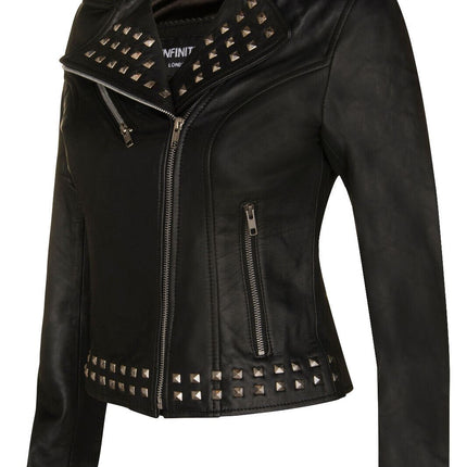 Womens Gothic Biker Leather Jacket with Studs-Bilbao