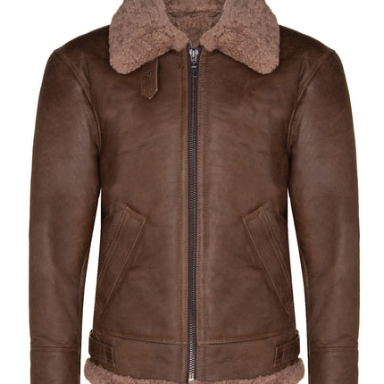 Mens B3 WW2 Sheepskin Leather Flying Aviator Jacket-Houston