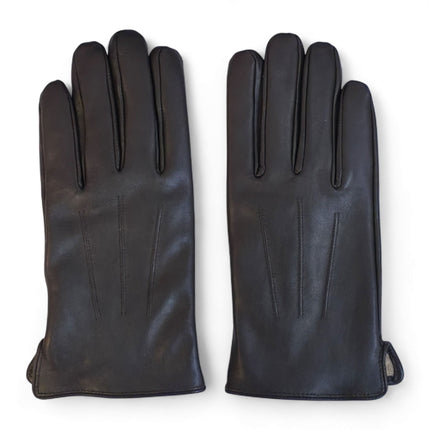 Men’s Brown Italian Leather Warm Wool Lining Winter Gloves - M-LGV-305