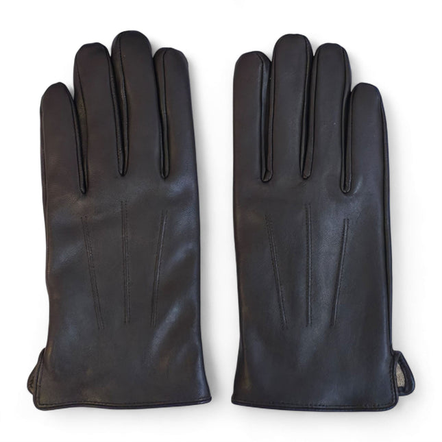 Men’s Brown Italian Leather Warm Wool Lining Winter Gloves - M-LGV-305
