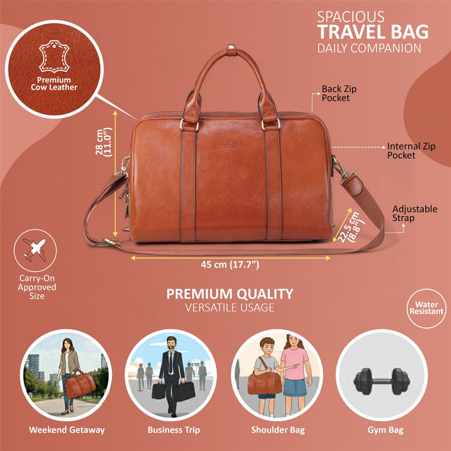Vintage Genuine Leather Tan Holdall Duffle Gym Travel Bag - Atlas