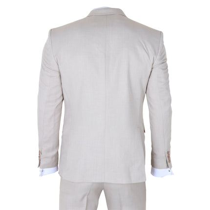 Men's Cream 3-Piece Tailored Fit Formal Wedding Peak Lapel Suit