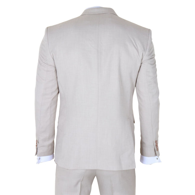 Men's Cream 3-Piece Tailored Fit Formal Wedding Peak Lapel Suit