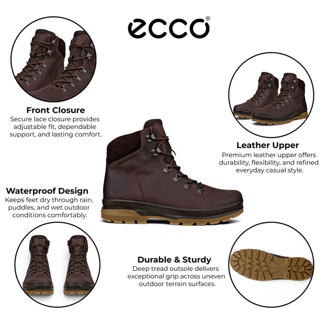 Ecco Men's Brown Leather Waterproof Lace-up Hiking Boots - Rugged Track 25