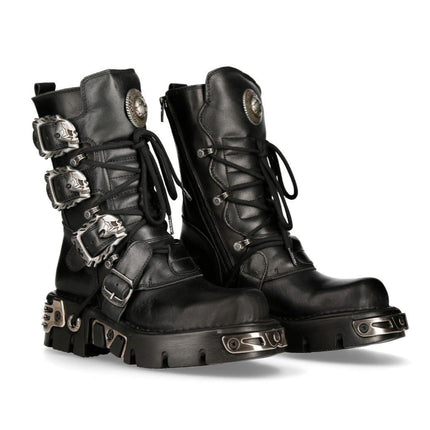 New Rock Black Mid-Calf Gothic Leather Boots - 391-S1