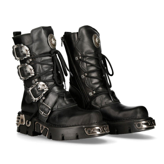 New Rock Black Mid-Calf Gothic Leather Boots - 391-S1