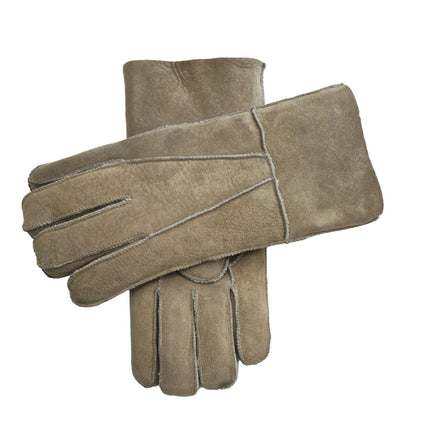 Infinity Leather Unisex Stone Sheepskin Suede Gloves with Roll Up/Down Cuff